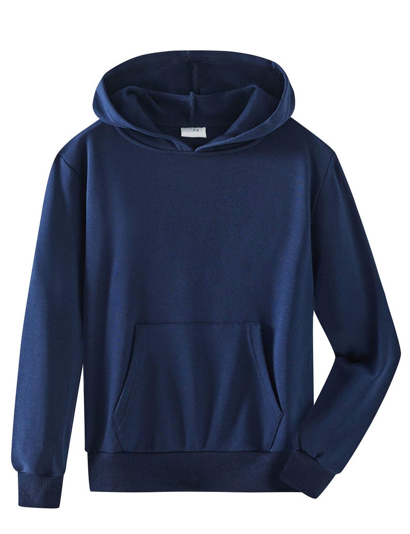 Spring&Gege Youth Solid Pullover Sport Hoodies Soft Kids Hooded Sweatshirts for Boys and Girls Size 7-8 Years Navy - Image 1